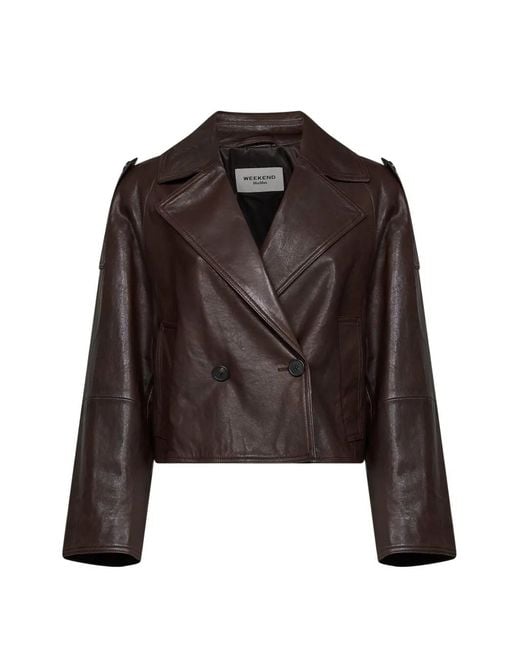 Weekend by Maxmara Brown Double-Breasted Leather Jacket