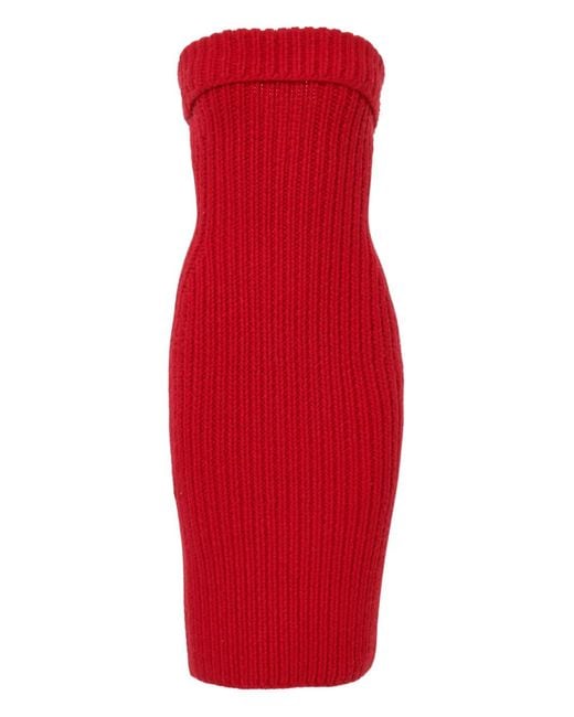 Carolina Herrera Red Ribbed-Knit Midi Dress