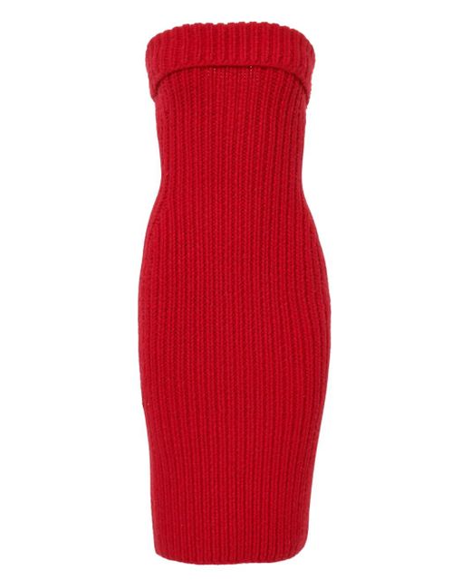 Carolina Herrera Red Ribbed-Knit Midi Dress