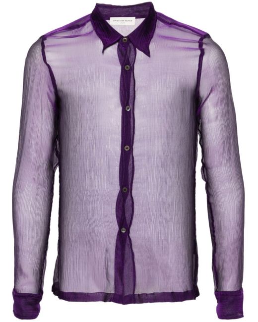 Dries Van Noten Semi-transparentes Seidenhemd in Purple für Herren