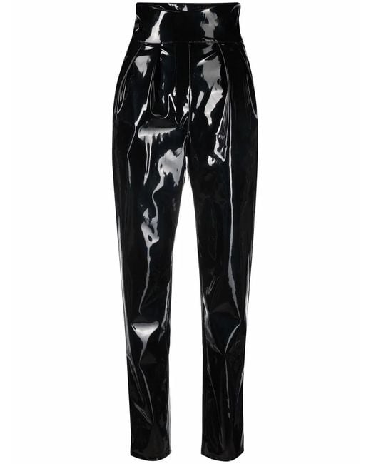 Philipp Plein Black High-Waisted Long Latex Trousers