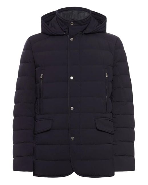 Moorer Blue Quilted Hooded Down Jacket for men