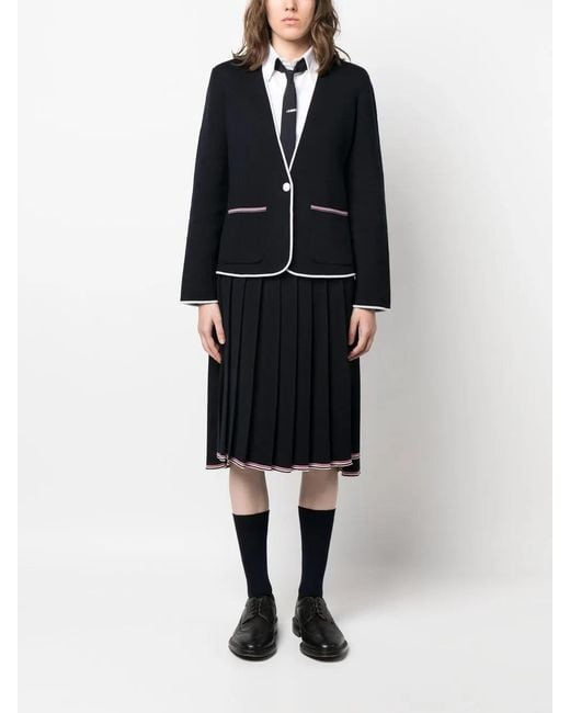 Thom Browne Black Contrasting-Trim Collarless Jacket