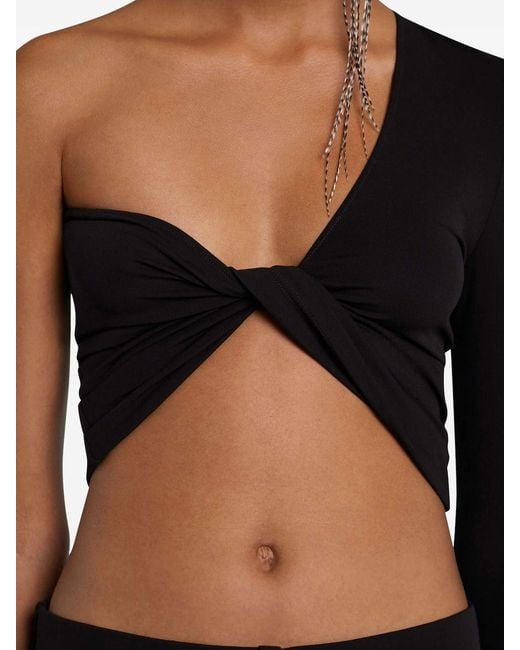 Courreges Black One-Shoulder Twisted Front Top