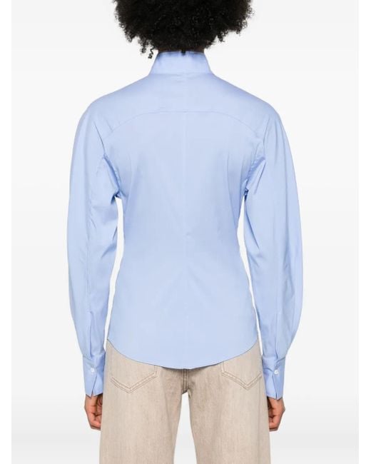 Brunello Cucinelli Blue Puffed Sleeve Blouse