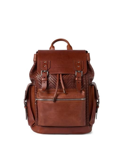 Brunello Cucinelli Rucksack Aus Leder Mit Flechtdetail in Brown für Herren