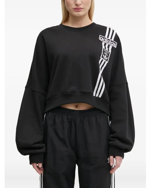 Adidas Black 3-Stripe Cropped Sweatshirt