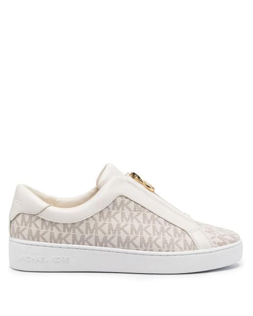 MICHAEL Michael Kors White Mk Keaton Signature Logo Zip-Up Trainers