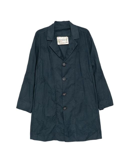 By Walid Blue Embroidered Poplin Single-Breasted Coat for men