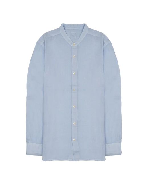 120% Lino Blue Chemise En Lin À Col Officier for men