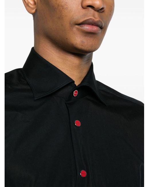 Kiton Black Logo-engraved Poplin Shirt for men