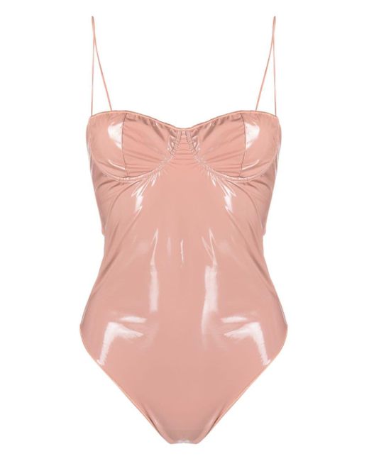 Oseree Pink Bustier Patent Swimsuit