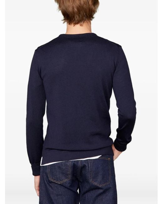 Officine Generale Blue Crew-Neck Long-Sleeve Sweater for men