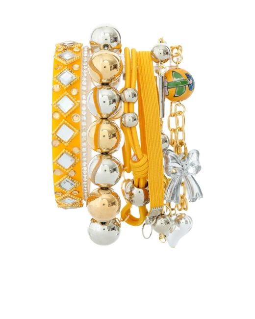 Amir Slama Metallic Bow-Details Bead-Embellished Bracelet Set