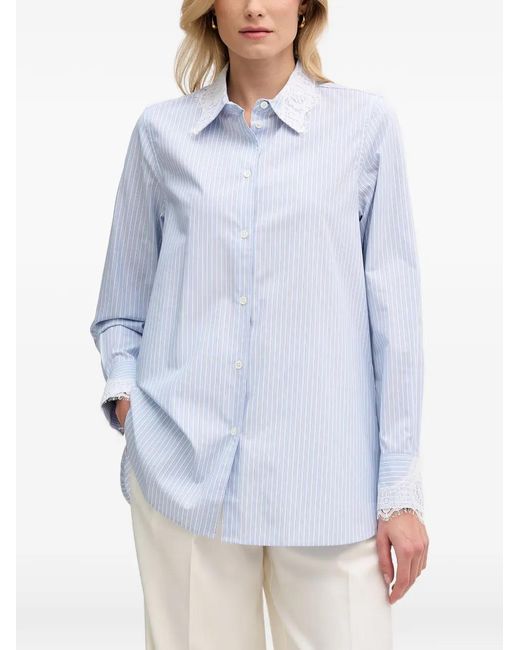 Mos Mosh Blue Elinda Lace-Trim Striped Shirt