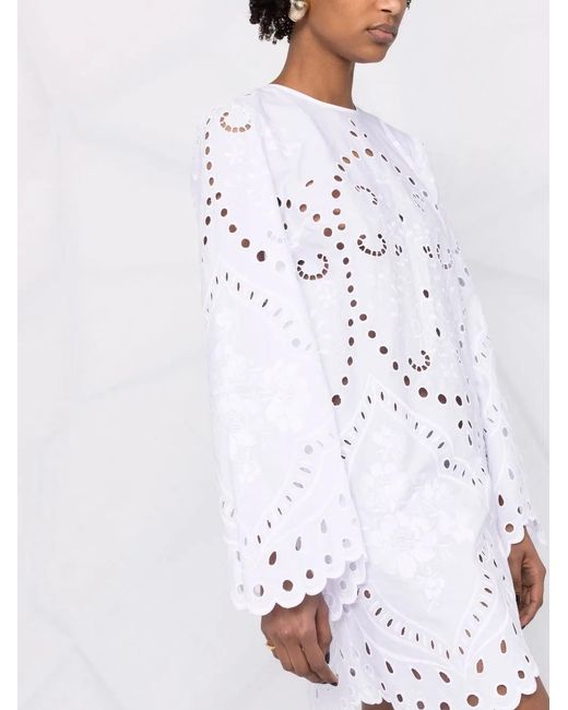 Dolce & Gabbana White Broderie-Anglaise Bell-Sleeve Mini Dress