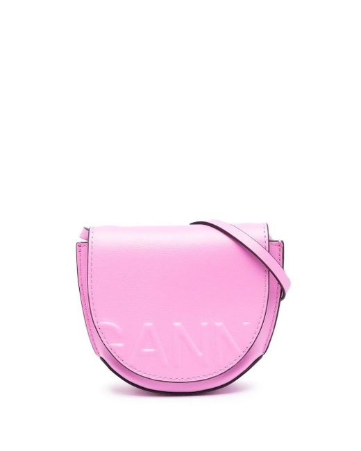 Ganni Leather Banner Nano Saddle Bag in Pink Lyst