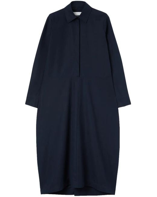 Jil Sander Blue Long-Sleeved Organic Cotton Shirtdress
