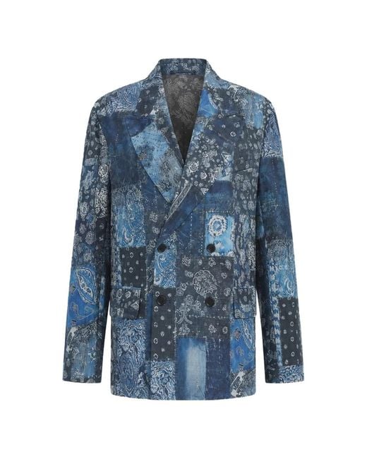 R13 Blue Patchwork Double-Breasted Blazer