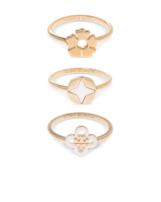 Tory Burch White Charm-Embellished Ring (Set Of Three)