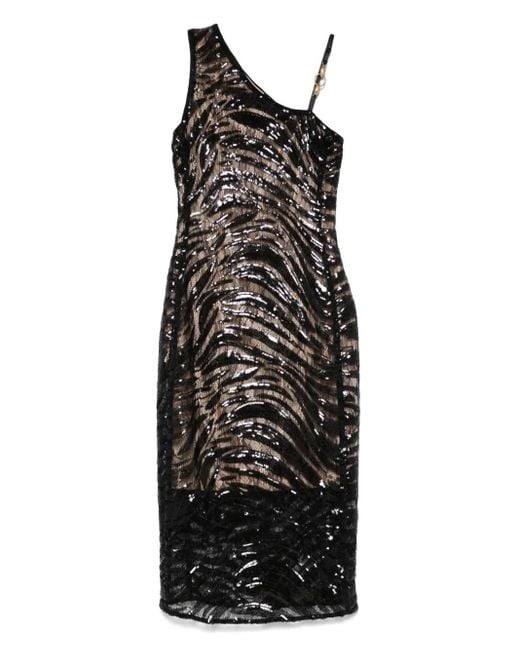 Just Cavalli Black Paillette-Embellished Midi Dress