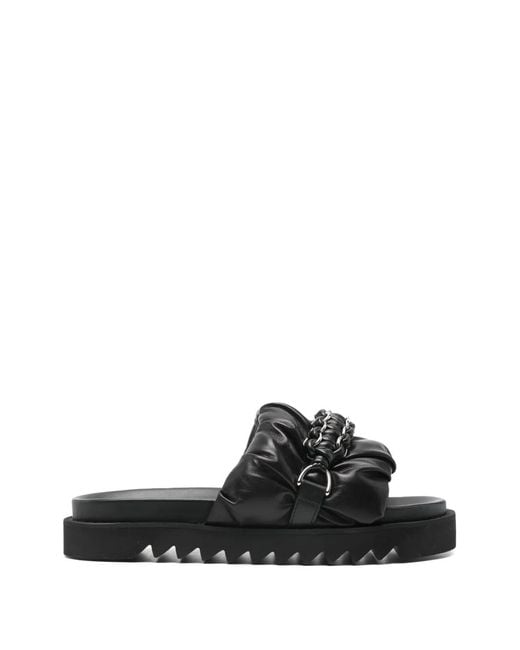 Toga Virilis Black Chain-Detail Gathered Leather Sandals for men