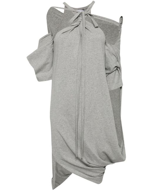 Pushbutton Gray Asymmetric Draped Dress