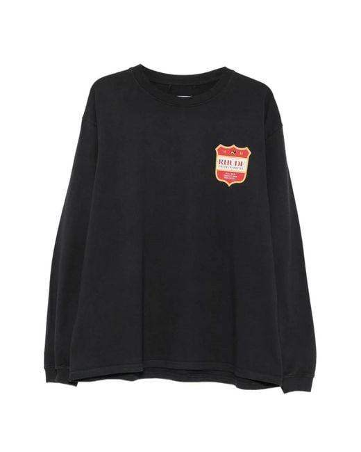 Rhude Black Crew Neck Long-Sleeve T-Shirt for men