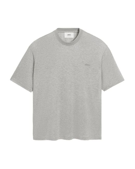 AMI Gray Embroidered Short-Sleeve Tee