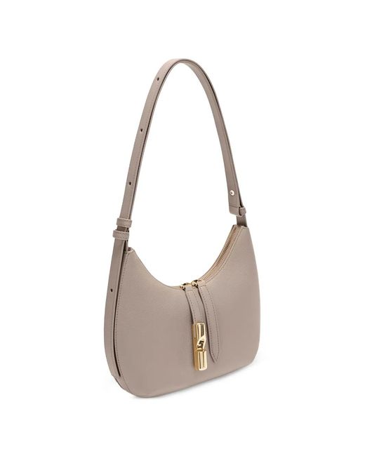 Furla Gray S Goccia Pebbled-Leather Curved Shoulder Bag