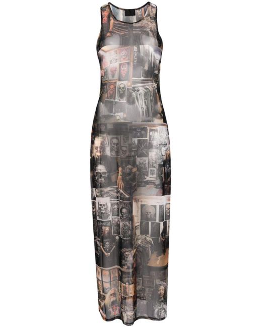 Puppets and Puppets Gray Metal Friends-print Mesh Dress