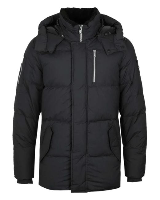 Moose Knuckles Black High-Collar Quilted Down Jacket for men