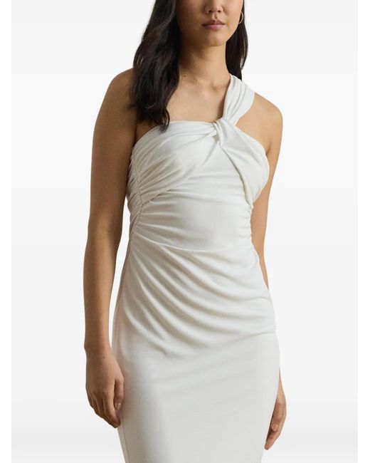 Ralph Lauren White Twist-Front One-Shoulder Midi Dress