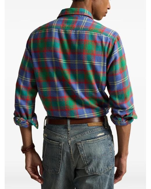 Polo Ralph Lauren Blue Check-Print Button-Down Shirt for men