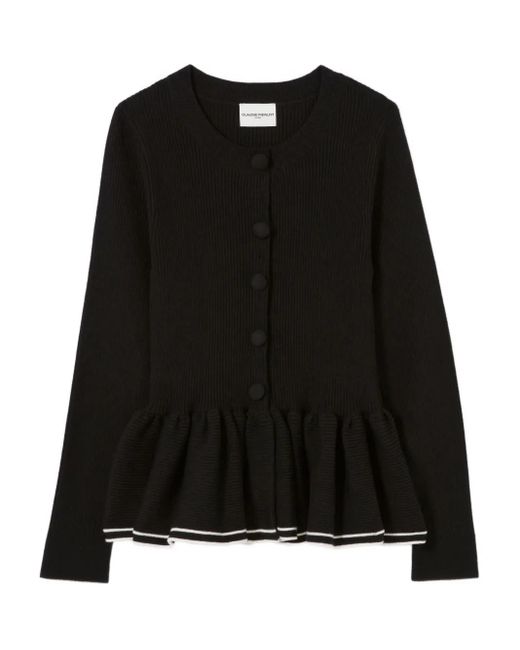 Claudie Pierlot Black Ribbed-Knit Peplum Cardigan