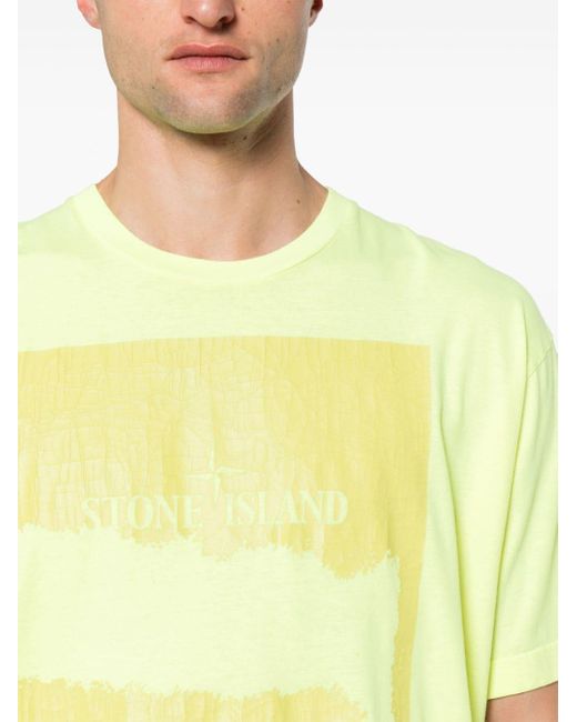 メンズ Stone Island Scratched Paint Two Tシャツ Yellow