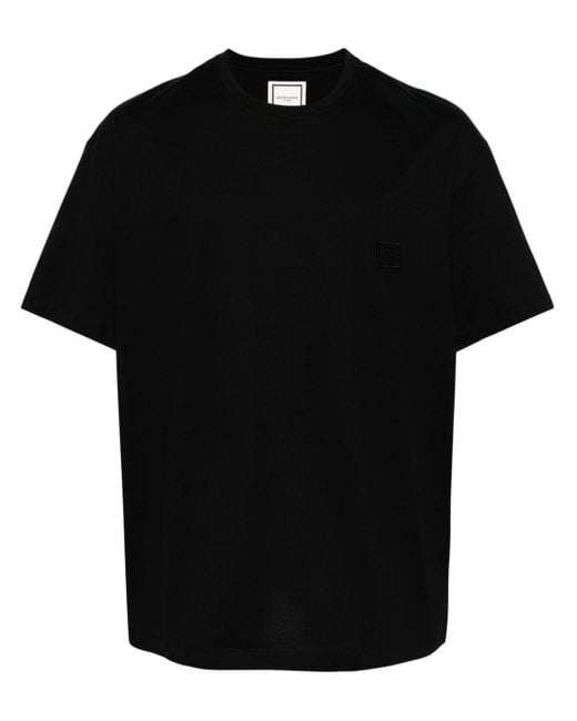 Wooyoungmi Black Logo-embroidered Cotton T-shirt for men
