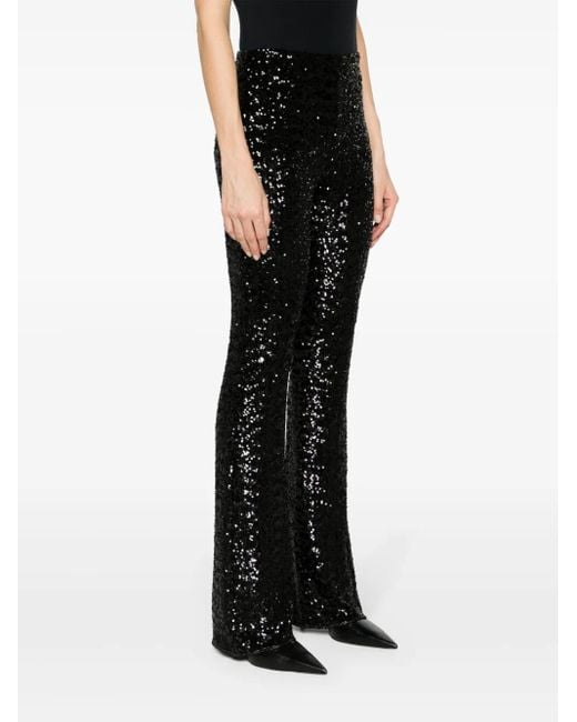 Oseree Black Wide-Leg Trousers Embellished With Sequins