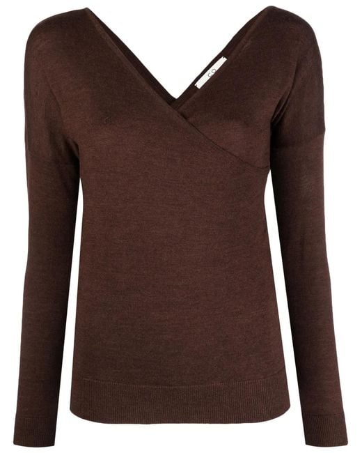 Co. Brown Crossover-Neck Fine-Knit Jumper