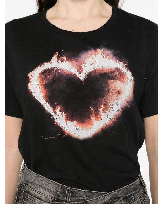 R13 Black T-Shirt Flaming Heart