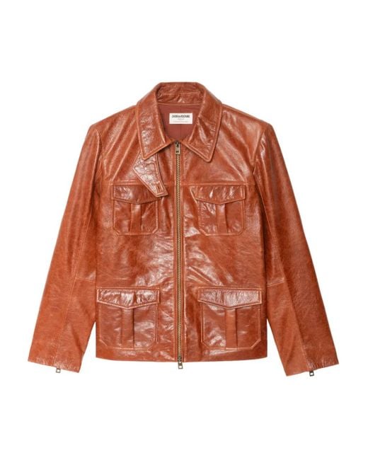 Zadig & Voltaire Brown Flap-Pocket Leather Jacket