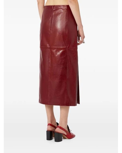 Sportmax Red Slit-Detail Leather Midi Skirt
