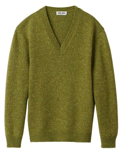 Miu Miu Green V-neck Wool-cashmere Jumper