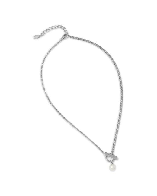 Karl Lagerfeld White Pearl T-Bar Chain Necklace
