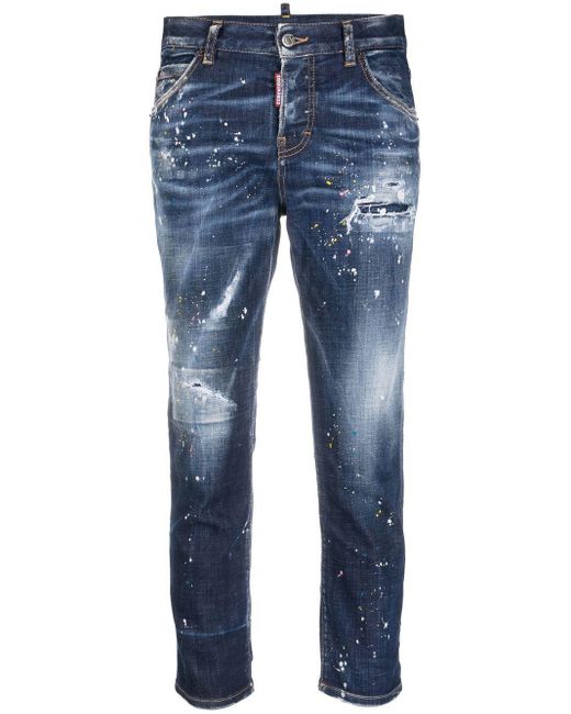 DSquared² Blue Cropped-Jeans im Distressed-Look