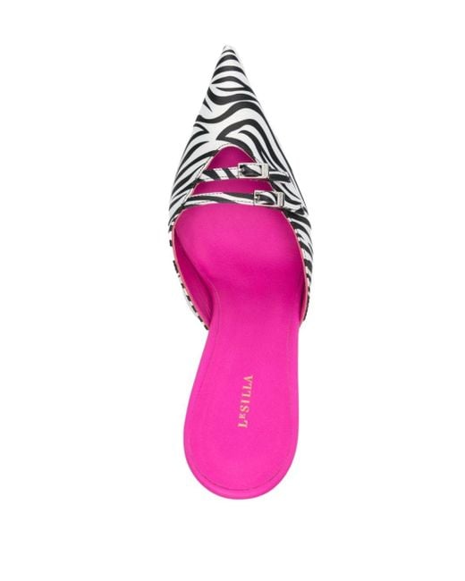 Le Silla Pink Zebra-print Satin Mules