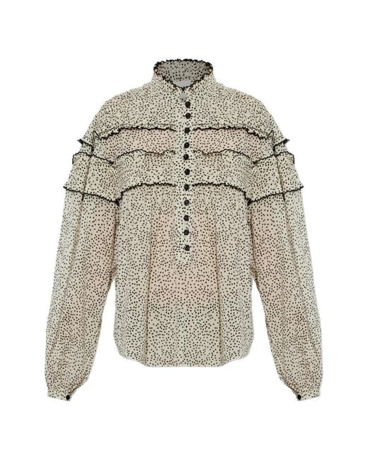 Isabel Marant White Doane Ruffled Polka-Dot Top