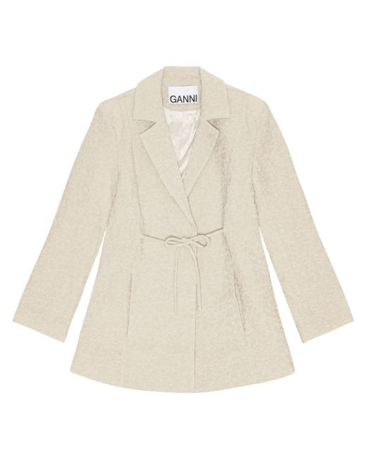Ganni White Tie-Fastening Textured Blazer