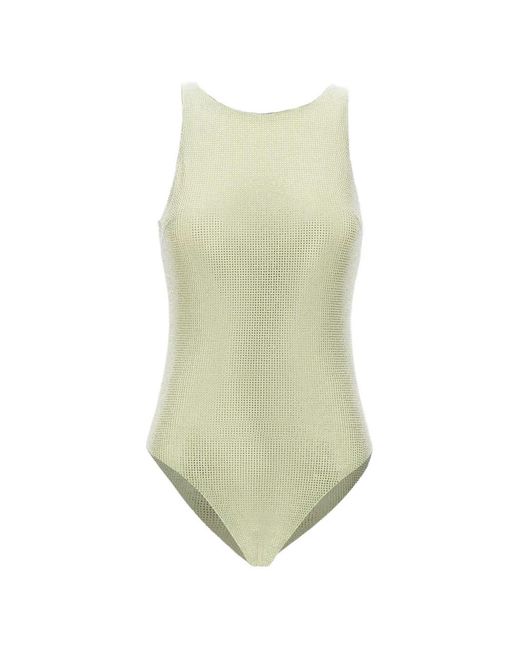 Twentyfourhaitch White Lime Lamu Rhinestone-Embellished Bodysuit