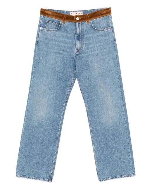 Marni Blue Jeans With Velvet Trim And Floral Appliques for men